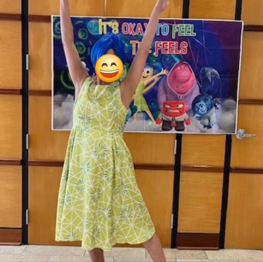 JOY costume from the movie, Inside Out. Dress and blue wig